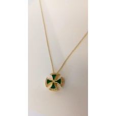 ΓΥΝΑΙΚΕΙΟΣ ΣΤΑΥΡΟΣ ΧΡΥΣΟ 18K με ζιργκόν στο περίγραμμα και πράσινο σμάλτο στο κέντρο CRG113